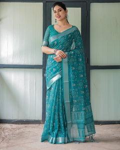 Teal Bandhani Linen Saree for Women | Festive & Everyday Chic