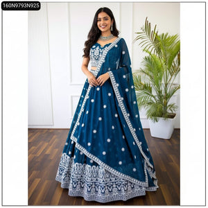 Teal Blue Georgette Embroidered Lehenga for Women | Festive & Party Wear