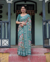 Teal Green Floral Linen Saree for Women | Festive & Casual by LINEN