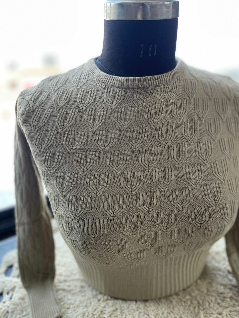TRENDBUY Women's Thermal Textured Knit Blouse in Beige, Front View