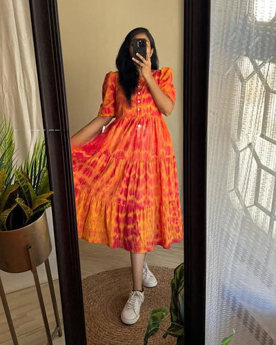Tie-Dye Flared Midi Dress for Women | Casual Comfort