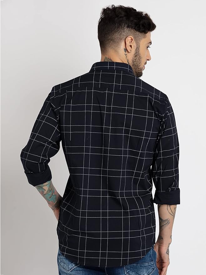 Men's Casual Business Vertical Striped Sleeved Button Up Dress Shirt ( Pack of 1 ) L