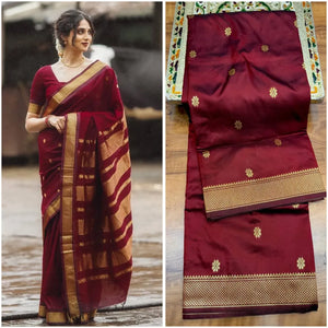 Traditional Banarasi Soft Silk Saree - Golden Zari Buti for Women