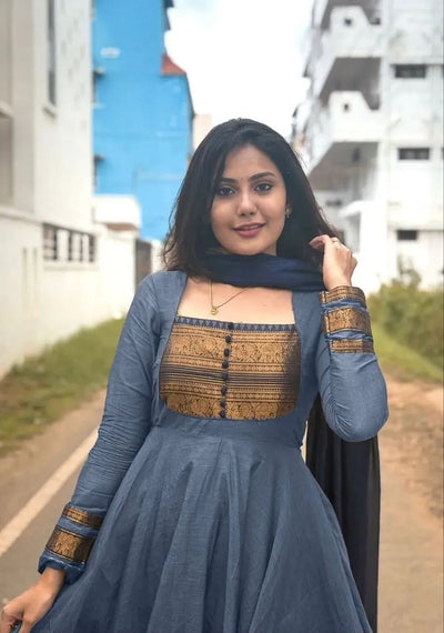 Traditional Chanderi Cotton Anarkali Kurti Set - Elegant Festive Wear for Women