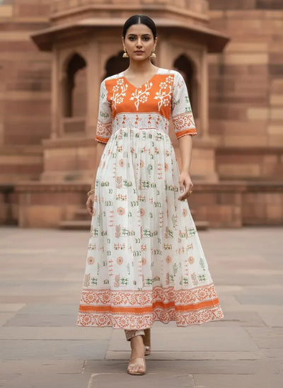 Traditional Cotton Gown - Flared Festive Wear for Women