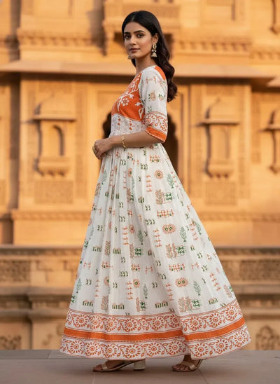 Traditional Cotton Gown - Flared Festive Wear for Women