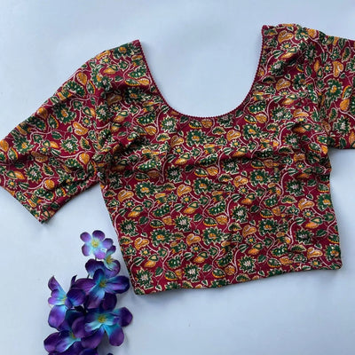 Traditional Cotton Kalamkari Stretchable Blouse - Elegant Festive Prep Wear