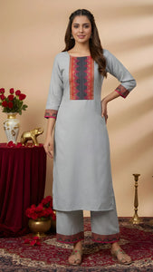 Traditional Cotton Kurta Pant Set - Comfortable Festive Wear for Women