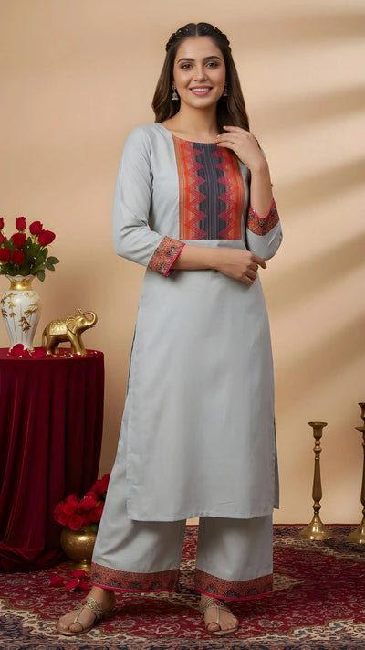 Traditional Cotton Kurta Pant Set - Comfortable Festive Wear for Women