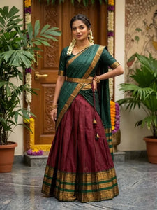Traditional Cotton Silk Lehenga Choli Set with Waist Belt for Women