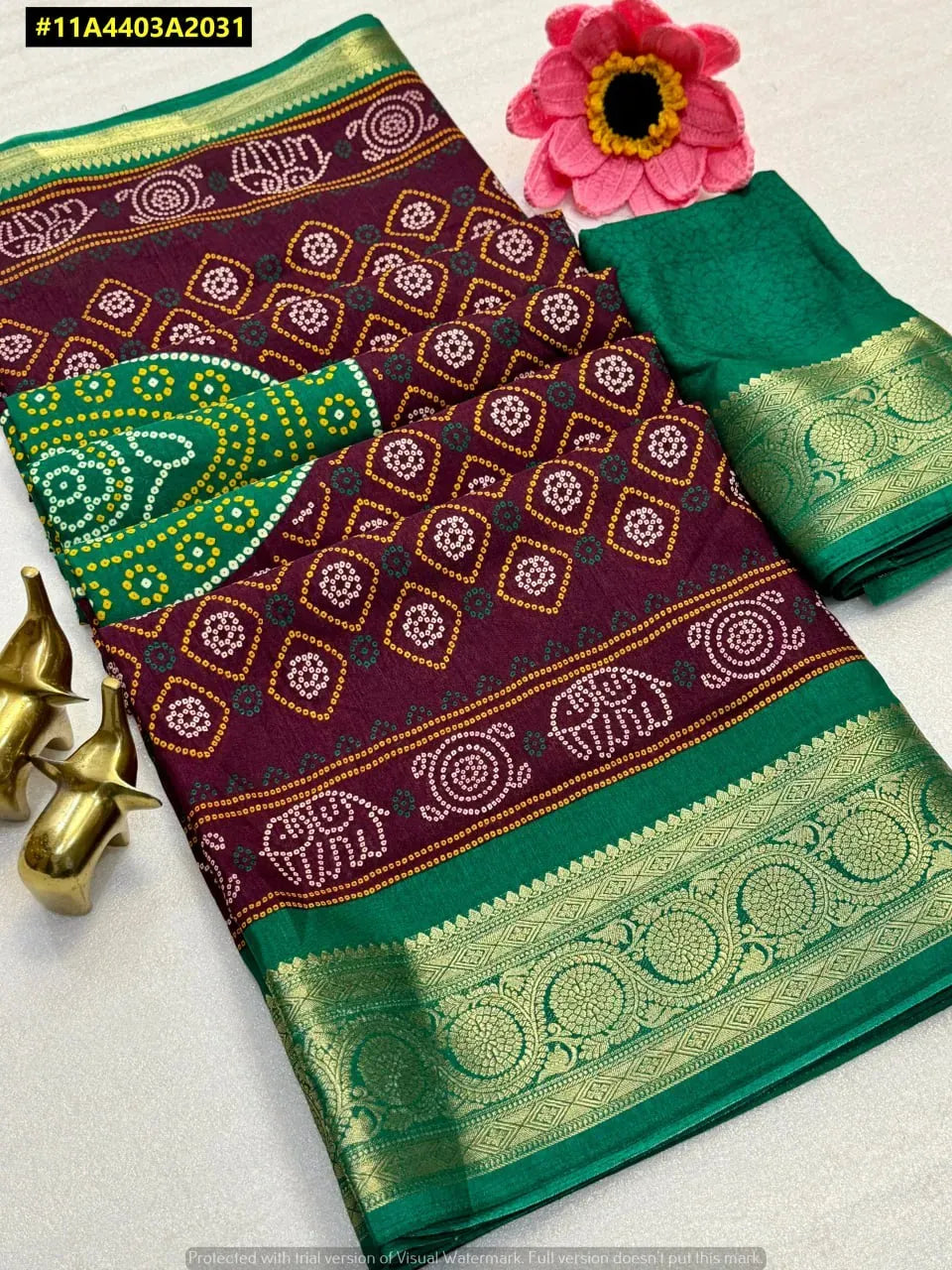 Premium Dola Silk Bandhani Saree with Heavy Jacquard Border