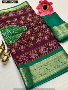 Premium Dola Silk Bandhani Saree with Heavy Jacquard Border for Festive Weddings