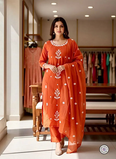 Traditional Embroidered Reyon Slub Kurti Set - Festive Wear for Women | Sizes S-XXL