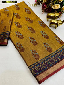 Traditional Gathan Silk Saree - Digital Print with Zari Border
