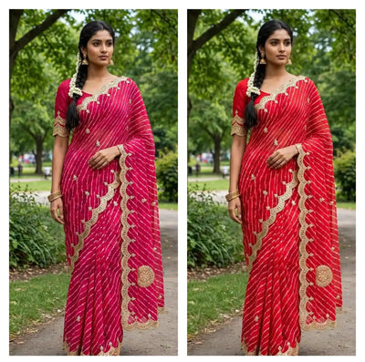 Traditional Georgette Lehriya Saree with Heavy Gota Work for Festive Wear