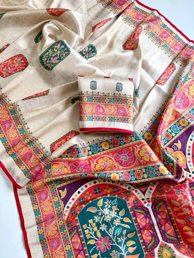 Traditional Jaquard Silk Saree - Digital Print for Festive Wear