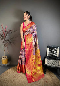 Traditional Kanjivaram Semi Silk Saree with Elegant Weaving and Brocade Blouse for Festive Wear