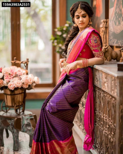 Buy Purple & Pink Traditional Lichi Silk Saree for Women | Festive, Wedding & Ethnic Wear Online