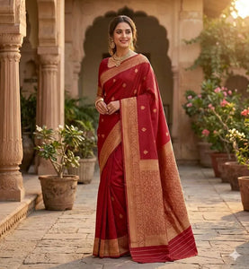 Traditional Lichi Silk Saree - Rich Woven Zari Pallu Festive Wear for Women