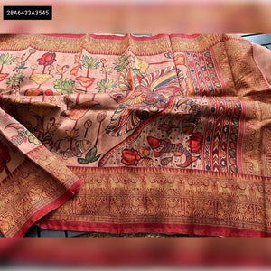 Traditional Linen Saree - Kalamkari Digital Print for Festive Wear Women