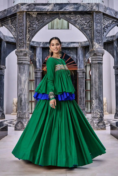 Traditional Pure Cotton Lehenga Choli - 8-Meter Flair & Kashida Work for Navratri & Garba