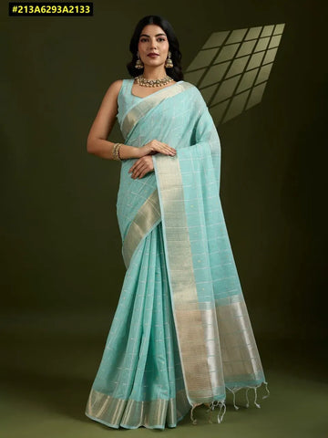Traditional Tissue Linen Saree - Gota Patti Zari for Festive Wear
