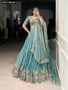 TRENDBUY Aqua Teal Zari Shimmer Lehenga Choli with Sequins & Thread Embroidery