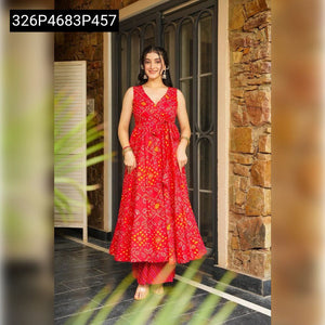 TRENDBUY Bandhani Swirl Cotton Kurta & Palazzo Set