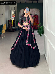 TRENDBUY Black Georgette Lehenga Choli with Sequins & Floral Thread Embroidery | Party Wear Ethnic Dress