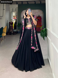TRENDBUY Black Georgette Sequin & Embroidered Lehenga Choli with Dupatta