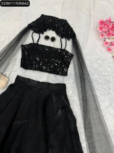 Exclusive Black Georgette Sequin Embroidered Lehenga Set with Designer Cape