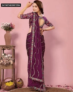 TRENDBUY Blooming Rangoli Sequence Georgette Designer Saree with Stitched Blouse