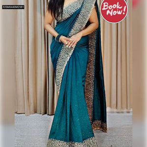 TRENDBUY Blooming Vichitra Saree with Zari Embroidery & Diamond Cut Work Blouse
