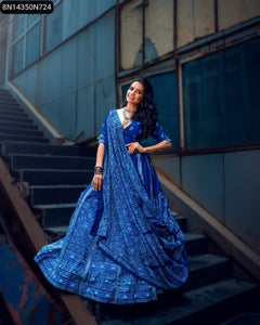 TRENDBUY Blue Bandhani Print Vaishali Silk Lehenga Choli with Dupatta