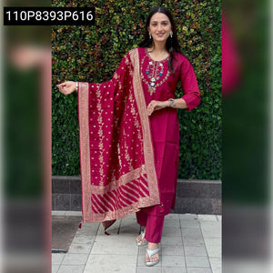 TRENDBUY Cherry Roman Silk Hand Work Suit with Jacquard Dupatta