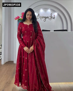 TRENDBUY Chinon Embroidered Anarkali Kurti with Dupatta Set