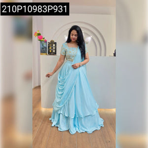 TRENDBUY Chinon Silk Sequins Embroidered Ruffled Lehenga Gown Set