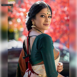 TRENDBUY Cream Banarasi Soft Silk Saree with Elegant Zari & Jacquard Weave