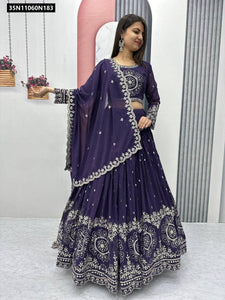 TRENDBUY Deep Purple Fox Georgette Lehenga Choli with Heavy Sequence Embroidery