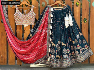 Exclusive Deep Teal Faux Georgette Embroidered Lehenga Choli Set for Weddings