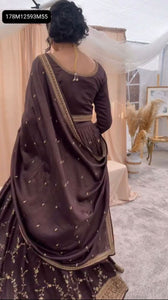TRENDBUY Deep Wine Chinon Silk Thread Sequin Embroidered Lehenga Choli Set