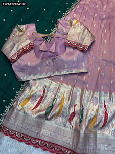 TRENDBUY Designer Peacock Tissue Silk Lehenga Set with Stitched Blouse & Dupatta