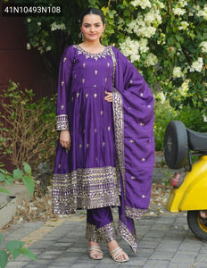 TRENDBUY Designer Purple Sequence Embroidered Chinon Gown Set with Pent & Dupatta