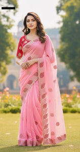 TRENDBUY Designer Soft Fandy Silk Saree with Multi-Work Embroidery & Stitched Blouse