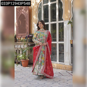 TRENDBUY Digital Print Embroidered Russian Silk Anarkali Gown & Dupatta