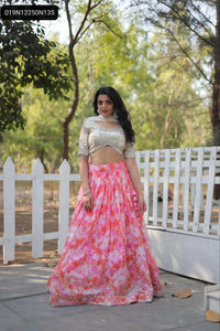 TRENDBUY Digital Printed Faux Georgette Lehenga Choli Set with Sequin & Thread Embroidery