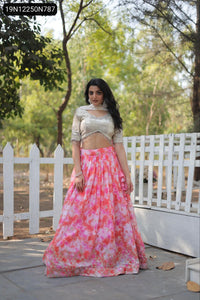 TRENDBUY Digital Printed Georgette Sequin Lehenga Choli with Dupatta