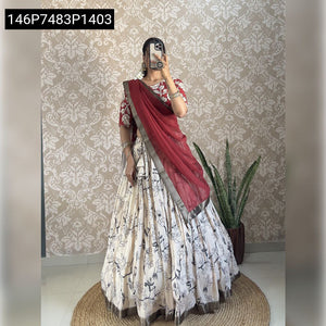 TRENDBUY Digital Printed Muslin Silk Lehenga Choli Set with Jacquard Lace & Georgette Dupatta