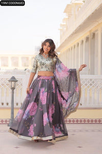 TRENDBUY Digital Printed Russian Silk Lehenga Choli with Sequins Blouse & Dupatta