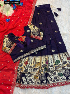 TRENDBUY Dola Silk Elephant & Floral Jacquard Stitched Lehenga Choli with Dupatta Set